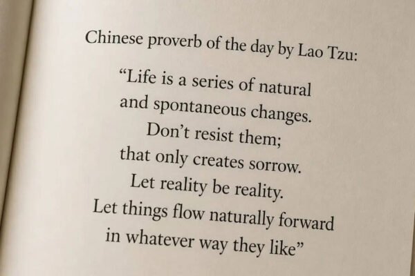 Chinese proverb of the day by Lao Tzu: “Life is a series of natural and spontaneous changes. Don’t resist them; that only creates sorrow. Let reality be reality. Let things flow naturally forward in whatever way they like” |
