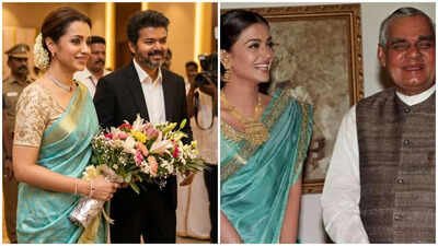Trisha Krishnan’s blue saree at Vijay’s swearing-in reminds fans of Aishwarya Rai Bachchan’s iconic look with Atal Bihari Vajpayee |