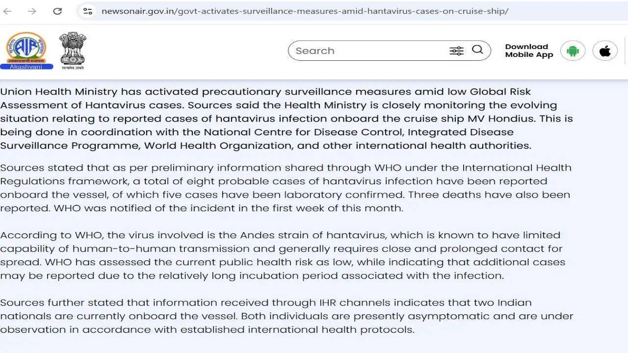 Hantavirus India: Hantavirus Alert: India’s Union Health Ministry activates precautionary surveillance; what travellers need to know
