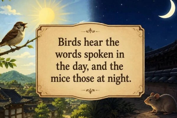 Korean proverb of the day: "Birds hear the words spoken in the day, and the mice those at night" |