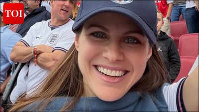 Alexandra Daddario ‘clocks’ David Beckham while attending the England vs Ghana FIFA game |