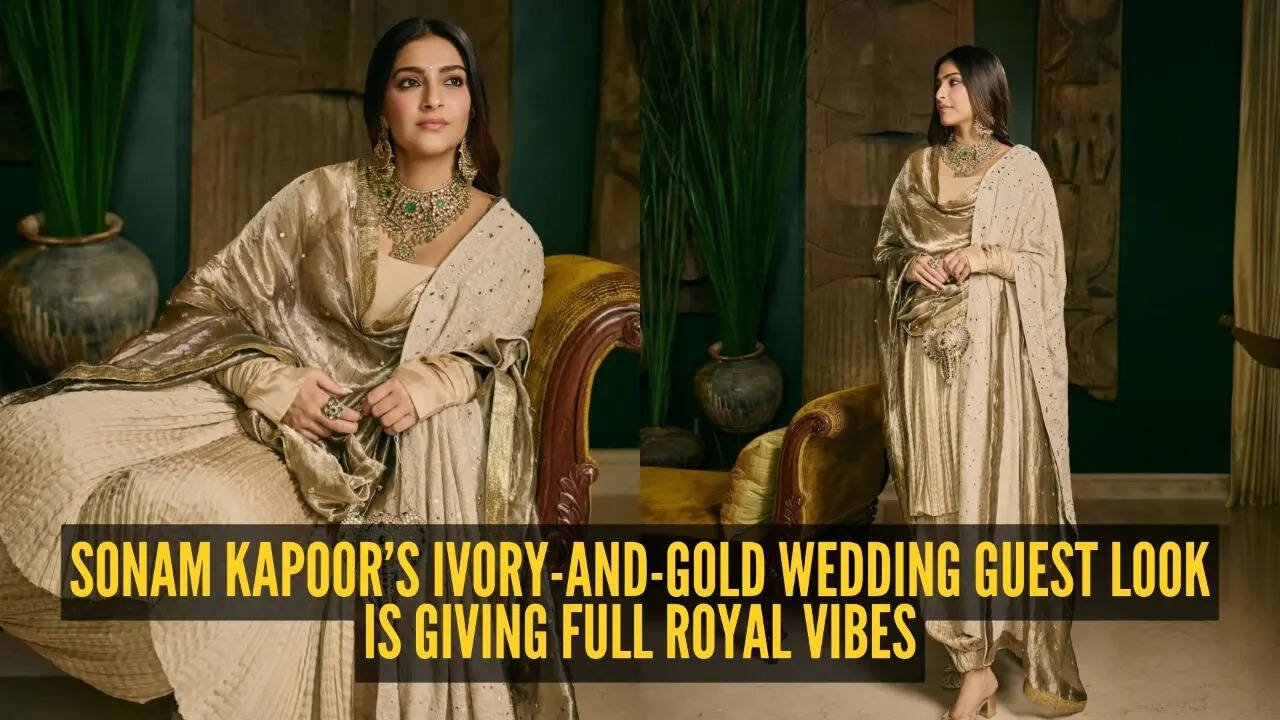 Sonam Kapoor turns up at Anshula Kapoor’s wedding in ivory-gold couture and steals the spotlight effortlessly