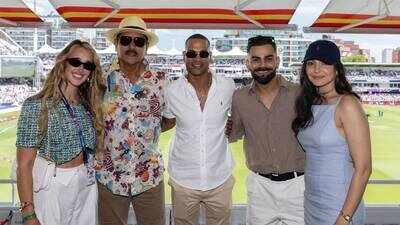Virat Kohli, Anushka Sharma cheer for Team India at Women's T20 World Cup clash; pose with Ravi Shastri and Shikhar Dhawan at Lord's | Hindi Movie News