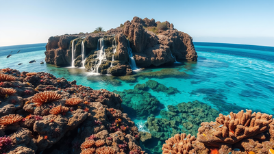 An Australian reef disappears beneath the ocean every day, then returns with waterfalls and marine life for a few hours