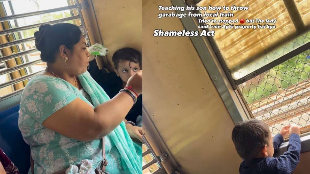"Train aapki property hai kya?" Mother caught teaching toddler to throw garbage from moving local train; video sparks outrage |