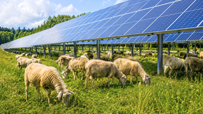 In Massachusetts, sheep came to a solar farm looking for shade and ended up mowing the grass beneath the panels, turning clean energy land into a grazing site |