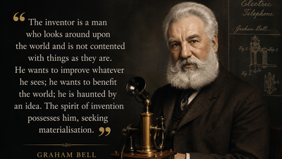 Quote of the day by Alexander Graham Bell: Why "The inventor is a man who looks around upon.." celebrates the power of curiosity and innovation |