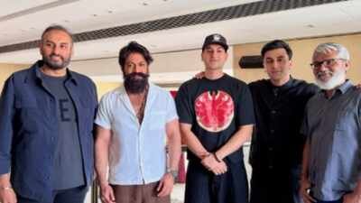 Ranbir Kapoor, Yash pose with Rishab Rikhiram Sharma ahead of 'Ramayana' event; trailer to release on July 24 | Hindi Movie News