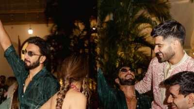 Ranveer Singh dances at a family wedding, carries the groom in VIRAL PICS, looks dapper in a green kurta - WATCH VIDEO | Hindi Movie News