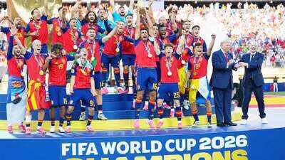 Awkward scenes! Donald Trump remains on podium during Spain's FIFA World Cup trophy celebrations; Gianni Infantino steps in - WATCH | Football News