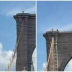 44-year-old man climbs Brooklyn Bridge, strips naked, plants flags and jumps into East River; survives, identified and charged by NYPD