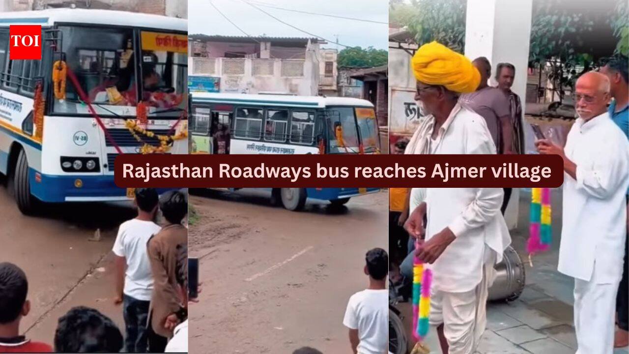 After nearly 80 years, Rajasthan Roadways bus reaches Ajmer village for the first time; residents celebrate in rain with drums and dance