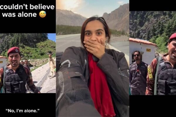 "Darr nahi lagta, akeli ghoomti ho?" A Pakistan border officer is left stunned after learning the woman biker has been travelling solo across the country for a month |