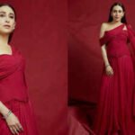 Karisma Kapoor stuns in a dramatic crimson saree-gown