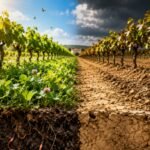 A Spanish vineyard has gone more than 20 years without irrigation or pesticides; its cover-cropped topsoil now has over twice the organic matter of nearby tilled soil