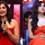 'Toxic' actress Rukmini Vasanth brings sunshine to Chennai in orange strapless maxi dress