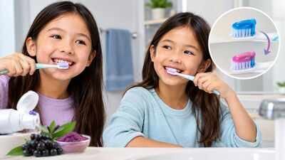 Two Canadian students created toothpaste that changes colour in the mouth; their school project is designed to show children when they are brushing properly |