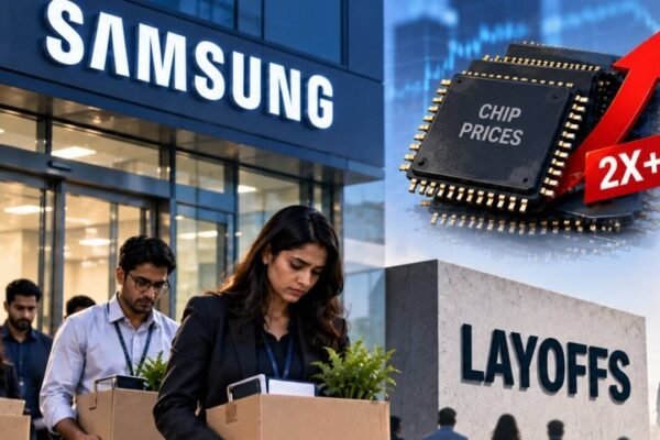 Samsung India cuts 80-100 jobs as chip prices more than double and smartphone volumes fall 11-12%; another round may come after Diwali, up to 25% of electronics sales and marketing staff at risk