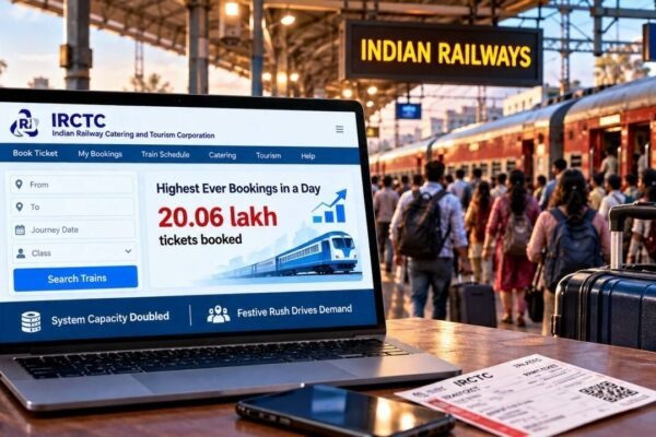 IRCTC records highest-ever 20.06 lakh ticket bookings in a day; system capacity doubled as festive rush drives demand, 19.51 lakh more booked next day