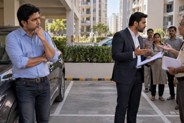Homebuyer got parking from builder in 2008, but society later adopted a 'first come, first served' rule; Maharashtra court protects resident's space until ownership dispute is decided