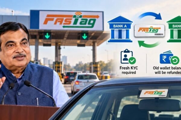 Nitin Gadkari has launched OneTag: FASTag users can now switch issuer banks without changing the physical tag or Tag ID; fresh KYC is required and old wallet balance will be refunded
