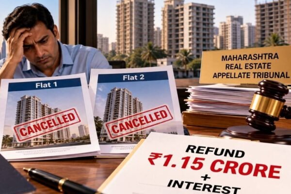 Dubai-based Indian bought two Mumbai flats, but later cancelled them after delayed possession; builder sought deductions, but MahaREAT orders full Rs 1.15 crore refund plus interest