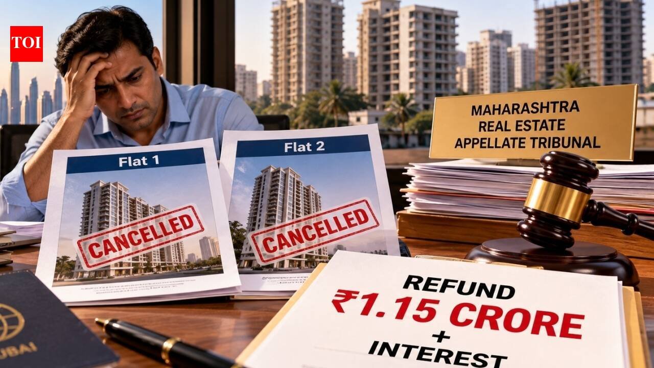 Dubai-based Indian bought two Mumbai flats, but later cancelled them after delayed possession; builder sought deductions, but MahaREAT orders full Rs 1.15 crore refund plus interest
