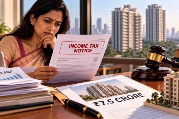 Wife sold shares for Rs 8.31 crore LTCG, bought husband’s Mumbai property for Rs 7.5 crore and claimed Section 54F exemption; taxman calls it tax avoidance, but ITAT Mumbai gives relief to her