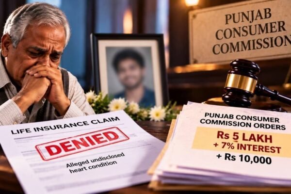 His son died, and LIC denied father Rs 5 lakh over alleged undisclosed heart condition; Consumer Commission finds no reliable medical proof, orders Rs 5 lakh plus 7% interest and Rs 10,000