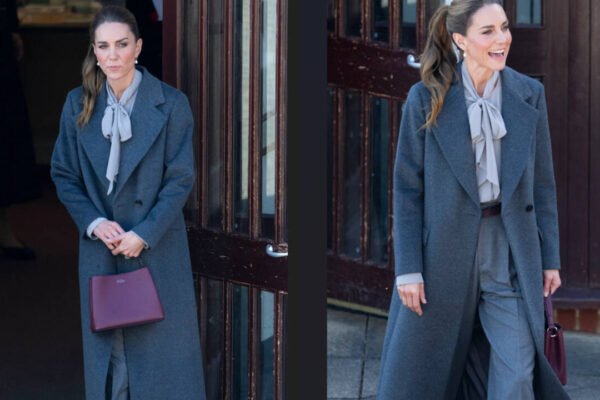 Kate Middleton’s latest autumn look has it all: A chic charcoal coat, bow blouse and a new Smythson bag |