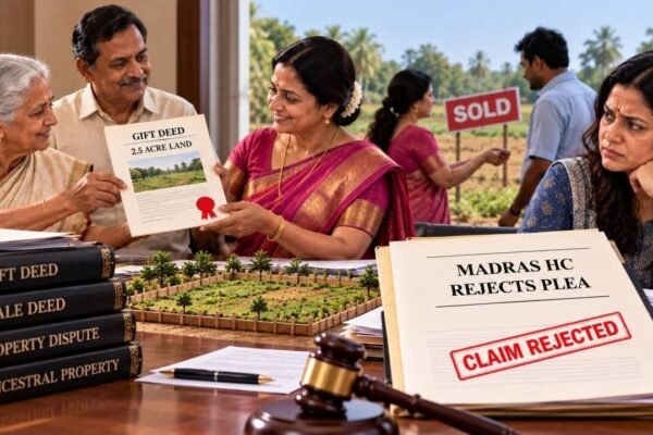 Grandmother and her son gifted 2.5-acre land to his second wife, who sold it; his daughter from first marriage claimed it was ancestral, but Madras HC rejects her plea