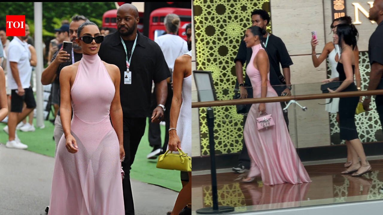 Amid pregnancy rumours, Kim Kardashian steps out in baby pink outfit to support Lewis Hamilton at Singapore GP