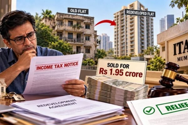 He bought a home, gave it for redevelopment years later and sold new flat for Rs 1.95 crore within 8 days; taxman denied LTCG exemption and added Rs 80.14 lakh, but ITAT grants relief