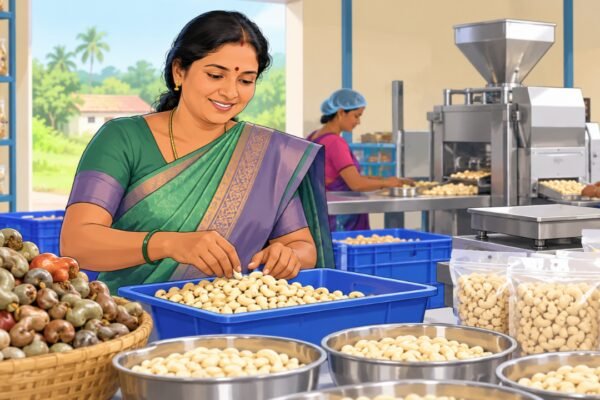 In 2018, Andhra Pradesh's Singampalli Parwathi borrowed Rs 20,000 to trade raw cashews; today she processes 11 grades of cashew kernels and reports annual business turnover near Rs 50 lakh