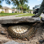 A Burmese python was found guarding 20 eggs beneath a Florida sidewalk; the discovery raised fears that more invasive snakes could be nesting near homes |