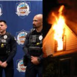Four Virginia police officers crawled through a smoke-filled house to pull an unconscious man from a burning bedroom; three needed hospital treatment, and all four have received bravery awards