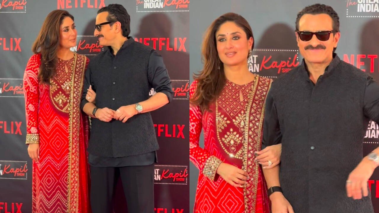 Kareena Kapoor channels Mughal-era royalty in a stunning red suit, but Saif Ali Khan’s all-black look steals attention too